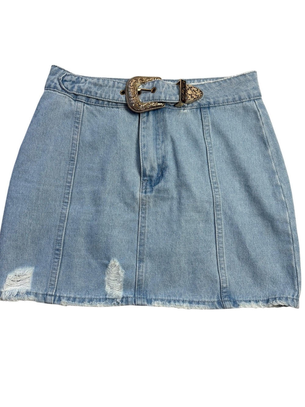 Le Lis Denim Mini Skirt Western Belt Distressed Festival Y2K M